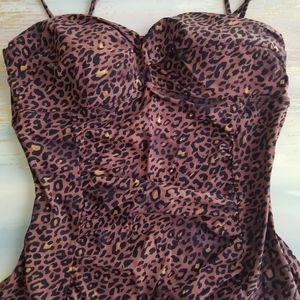 Spanx Animal Print Ruched Tankini Top Large Assets